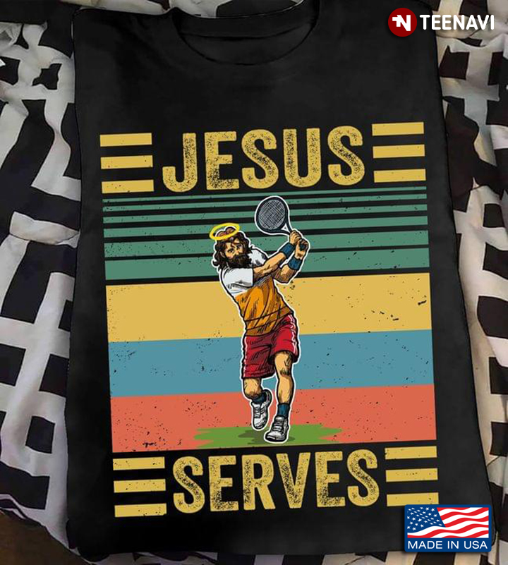 Funny Jesus Serves Tennis Vintage Retro