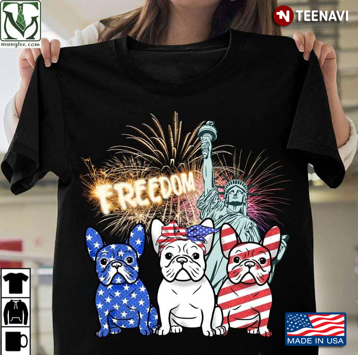 French Bulldogs Freedom Firework Independence Day American Flag