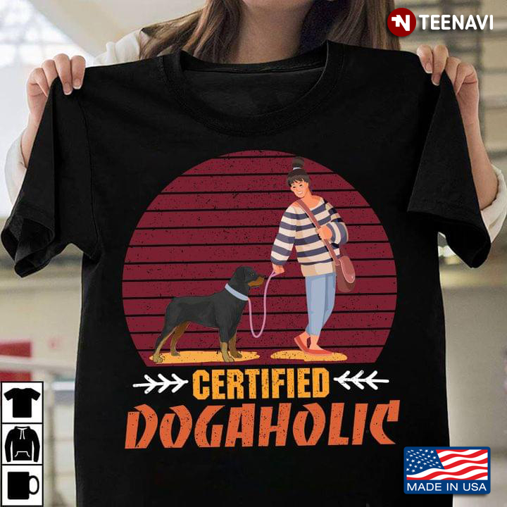 Rottweiler Dog And Girl Certified Dogaholic Vintage Retro