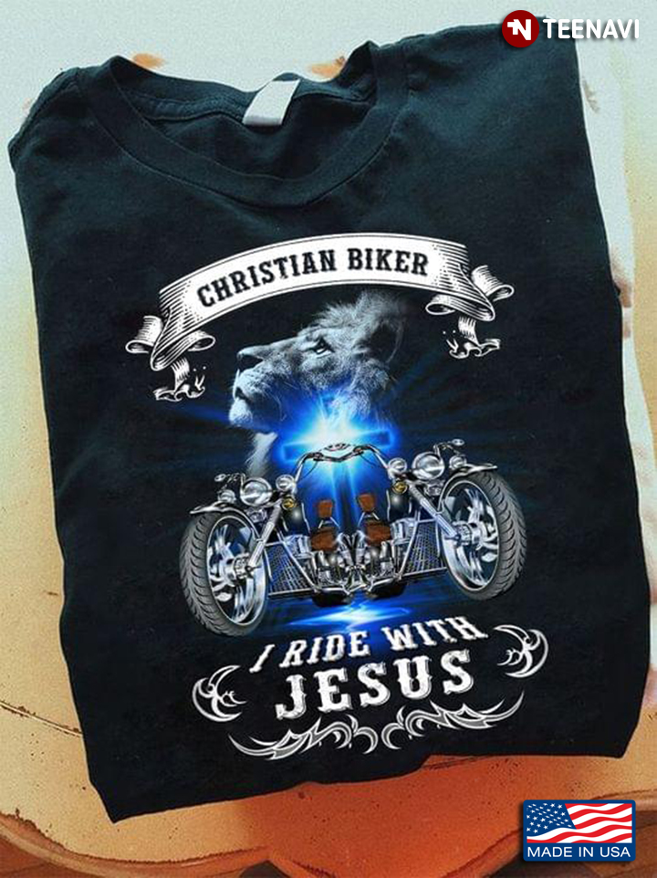 Christian Biker I Ride With Jesus Lion King And Cross