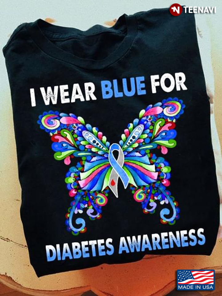We Wear Blue For Diabetes Awareness Butterfly