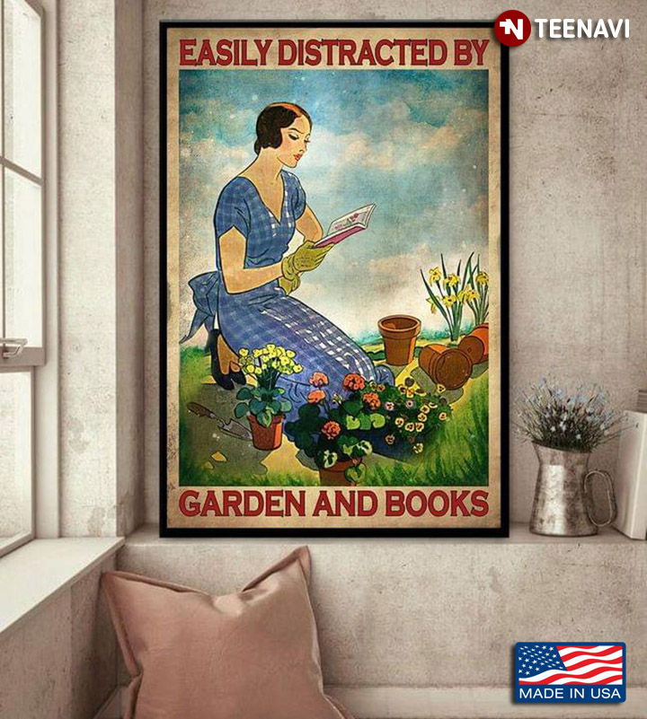 Vintage Girl Reading Book In The Flower Garden Easily Distracted By Garden And Books