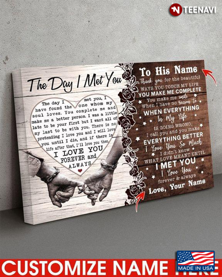 Vintage Customized Man’s Name Couple With One-finger Hold The Day I Met You Heart Typography