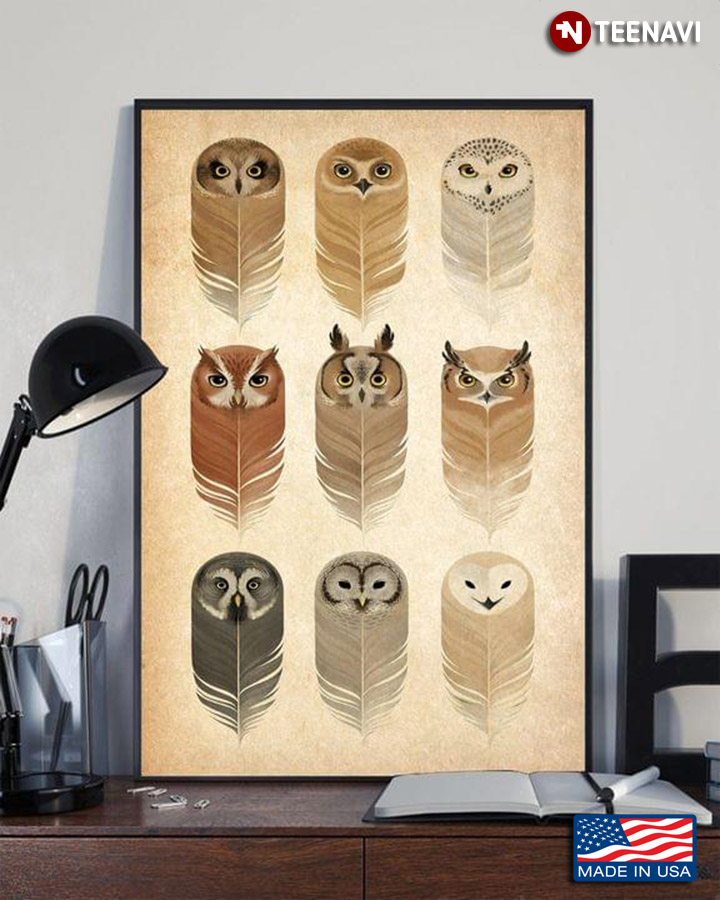Vintage Owls In The Shape Of Feathers