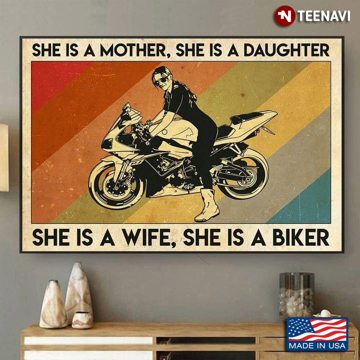 Vintage Female Biker She Is A Mother She Is A Daughter She Is A Wife She Is A Biker