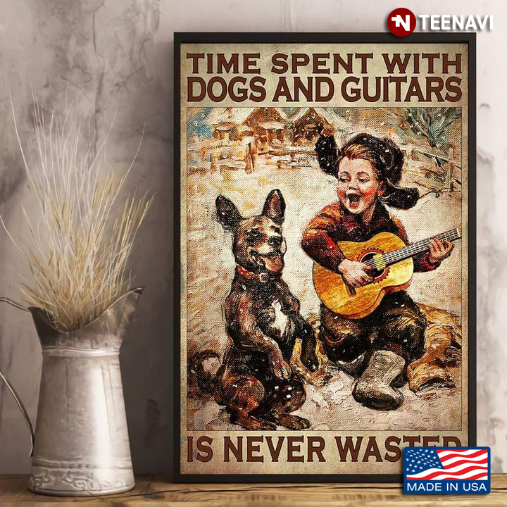Vintage Little Boy Playing Guitar And Dog In Snow Time Spent With Dogs And Guitars Is Never Wasted
