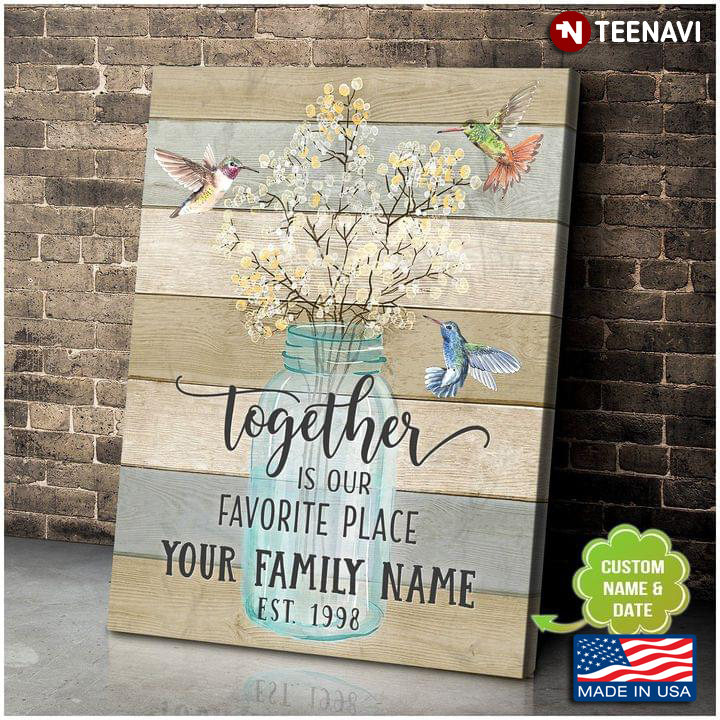Vintage Customized Family Name & Date Hummingbirds Flying Around Tiny Flowers Together Is Our Favorite Place