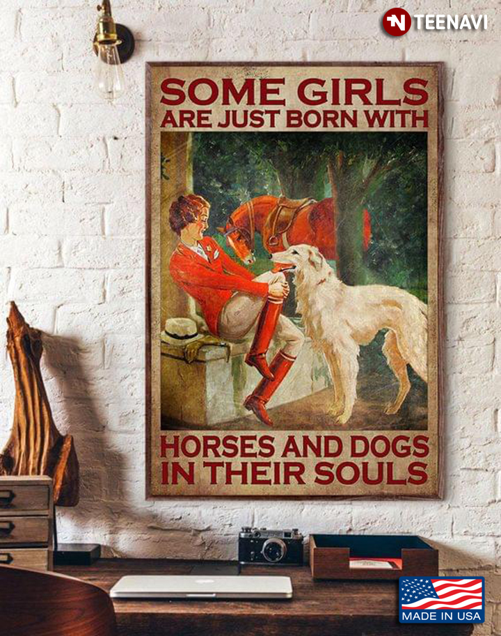 Vintage Smiling Cowgirl In Red & Golden Retriever Some Girls Are Just Born With Horses And Dogs In Their Souls