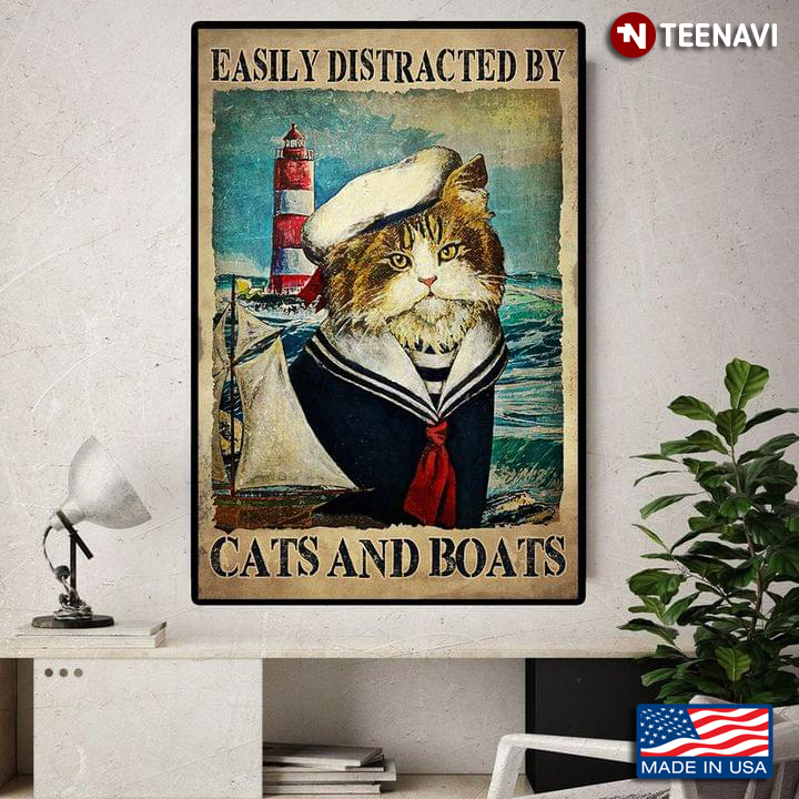 Vintage Cute Sailor Cat Easily Distracted By Cats & Boats