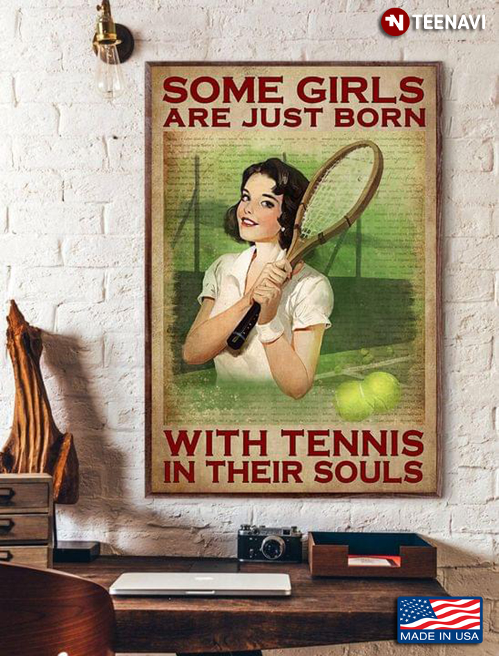 Vintage Book Page Theme Female Tennis Player Some Girls Are Just Born With Tennis In Their Souls