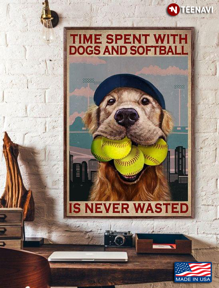 Vintage Golden Retriever With Softball Balls In His Mouth Time Spent With Dogs And Softball Is Never Wasted