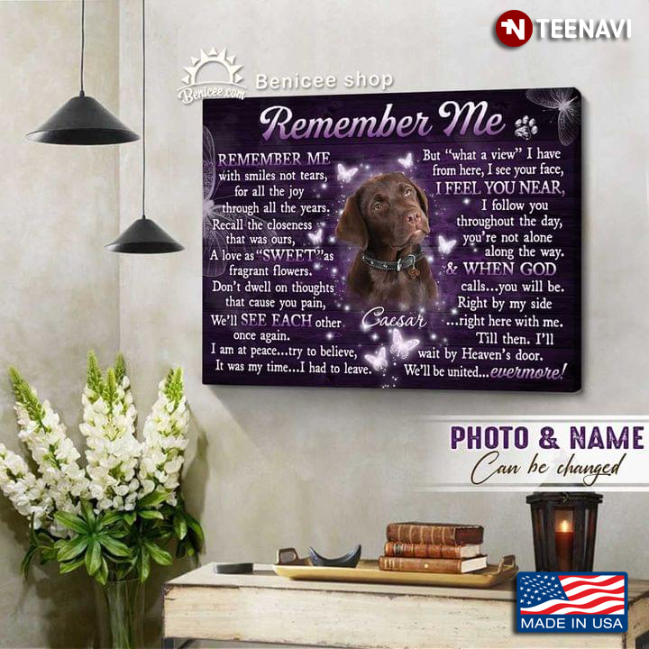 Purple Theme Customized Name & Photo Chocolate Labrador Retriever Dog & Butterflies Remember Me With Smiles Not Tears