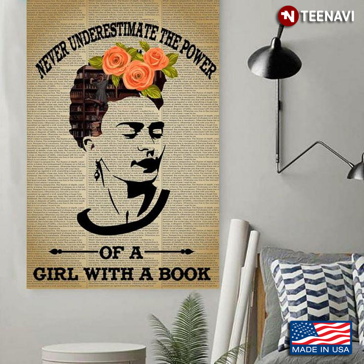 Vintage Book Page Theme Floral Frida Kahlo Never Underestimate The Power Of A Girl With A Book