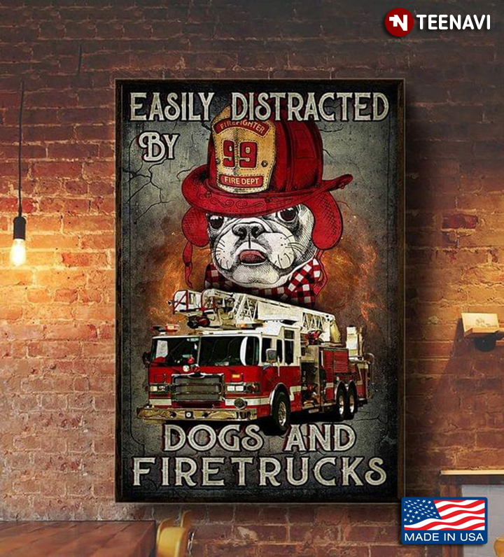 Vintage Firefighter Dog Easily Distracted By Dogs And Fire Trucks