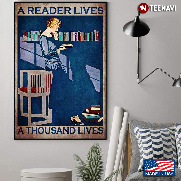 Vintage Girl In Blue Dress Reading Book A Reader Lives A Thousand Lives
