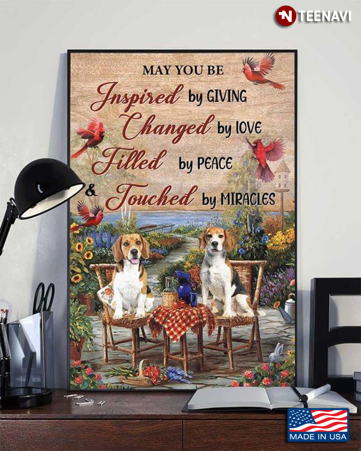 Vintage Cardinals & Beagle Dogs In The Garden May You Be Inspired By Giving Changed By Love Filled With Peace & Touched By Miracles
