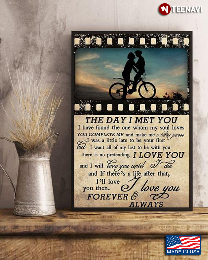 Vintage Film Theme Couple Sitting On Bicycle Silhouette The Day I Met You I Have Found The One Whom My Soul Loves