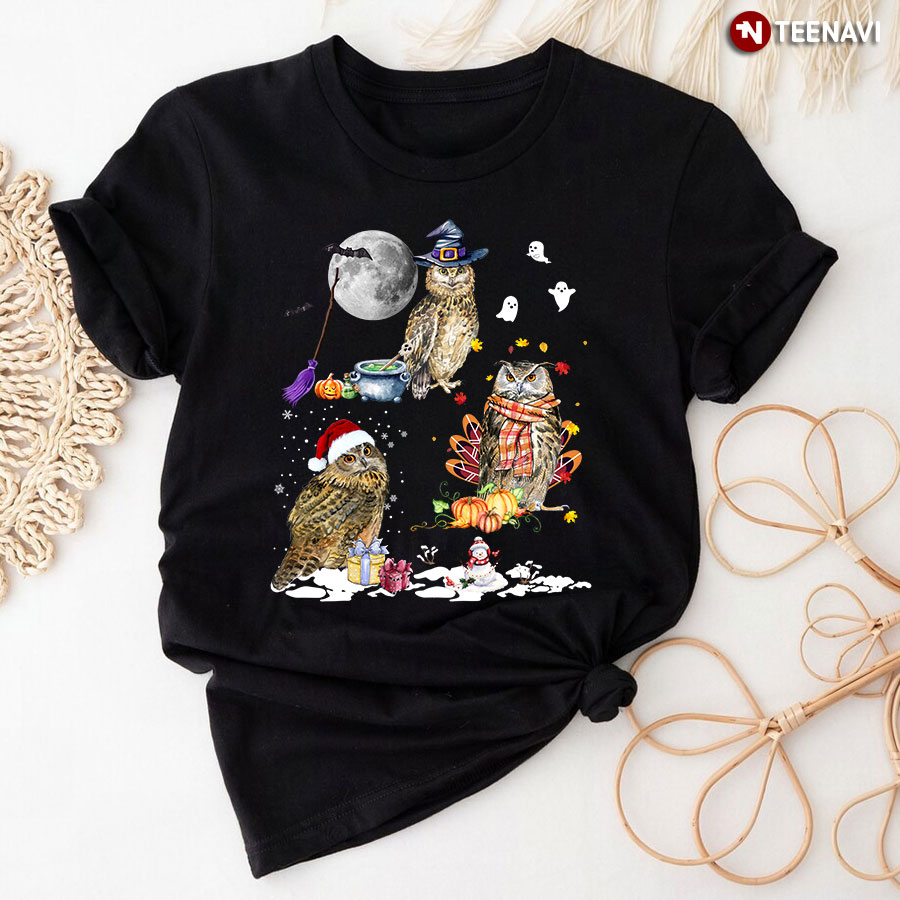 Owl Halloween Christmas Witch  Thanksgiving T-Shirt
