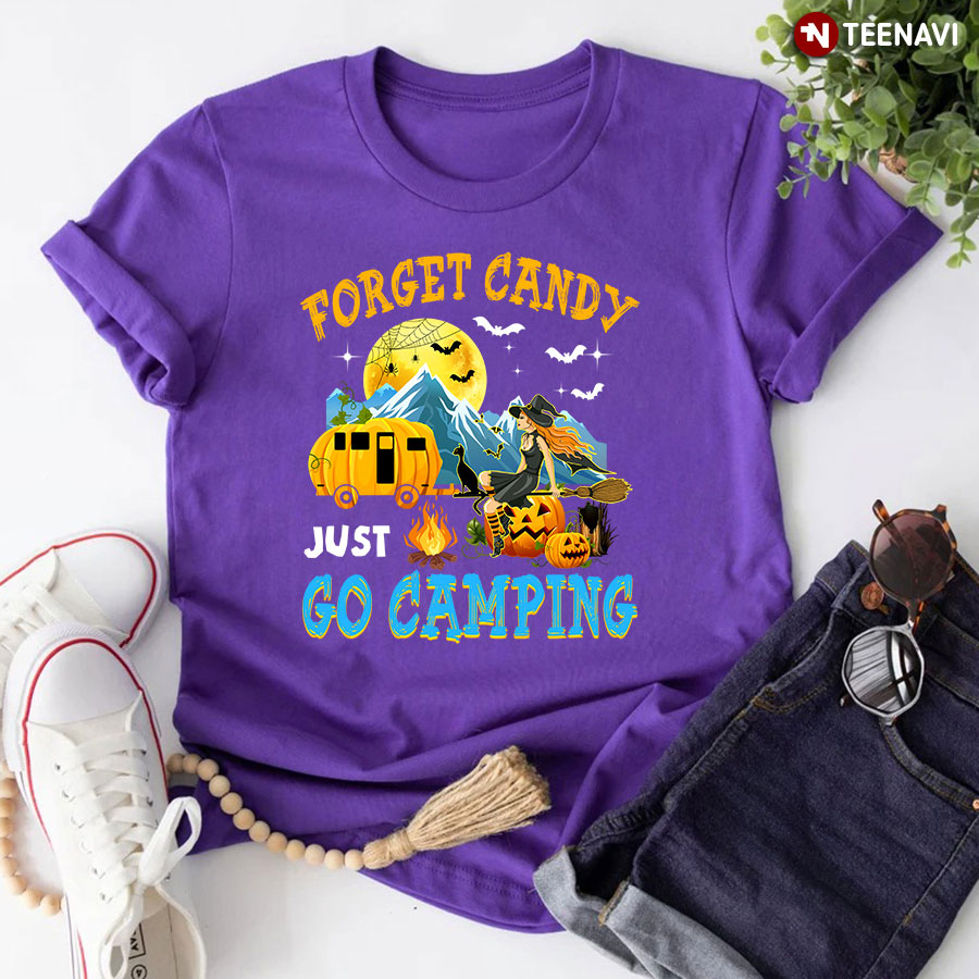 Forget Candy Just Go Camping Witch And Pumpkins Camper For Halloween T-Shirt