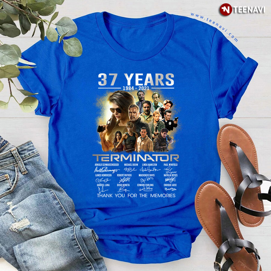37 Years 1984 2021 Terminator Thank You For The Memories With Signature For Film Lover T-Shirt