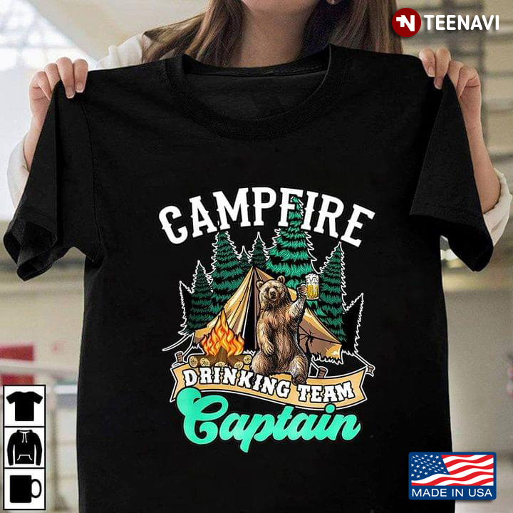 Campfire Drinking Team Captain Bear  Drinking Beer For  Camping Lovers