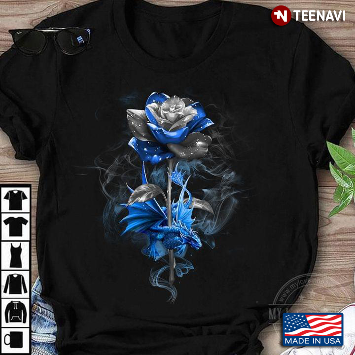 Blue Grey Rose and Dragon Smokey Design