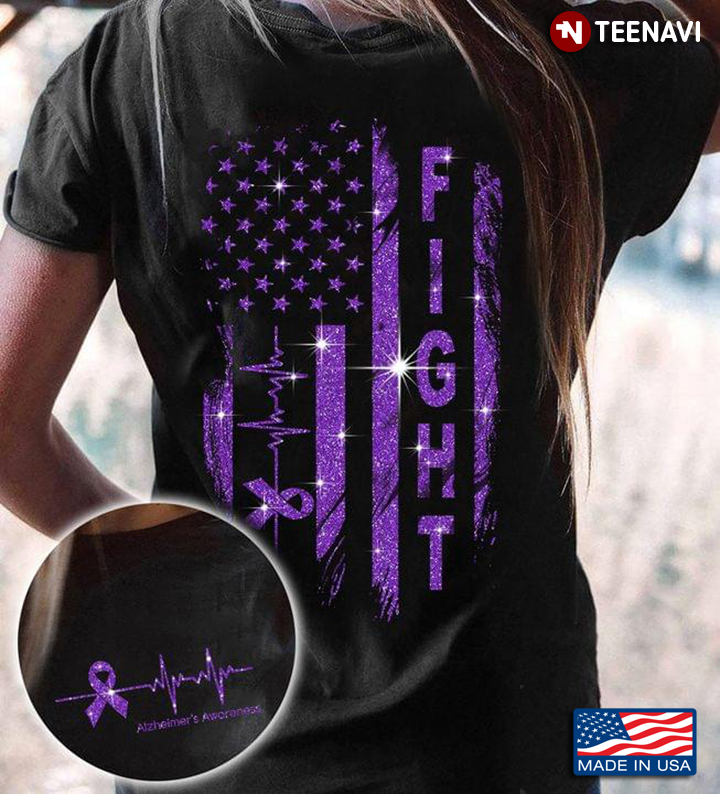 Fight Alzheimer's Awareness Purple Glitter American Flag