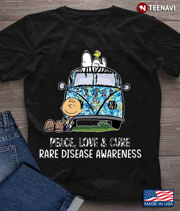 Peace Love and Cure Rare Disease Awareness Snoppy and Charlie Brown on the Car