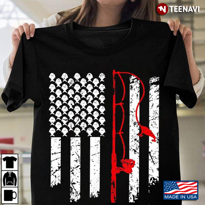 American Flag and Fishing Rod Cool Design for Fishing Lover
