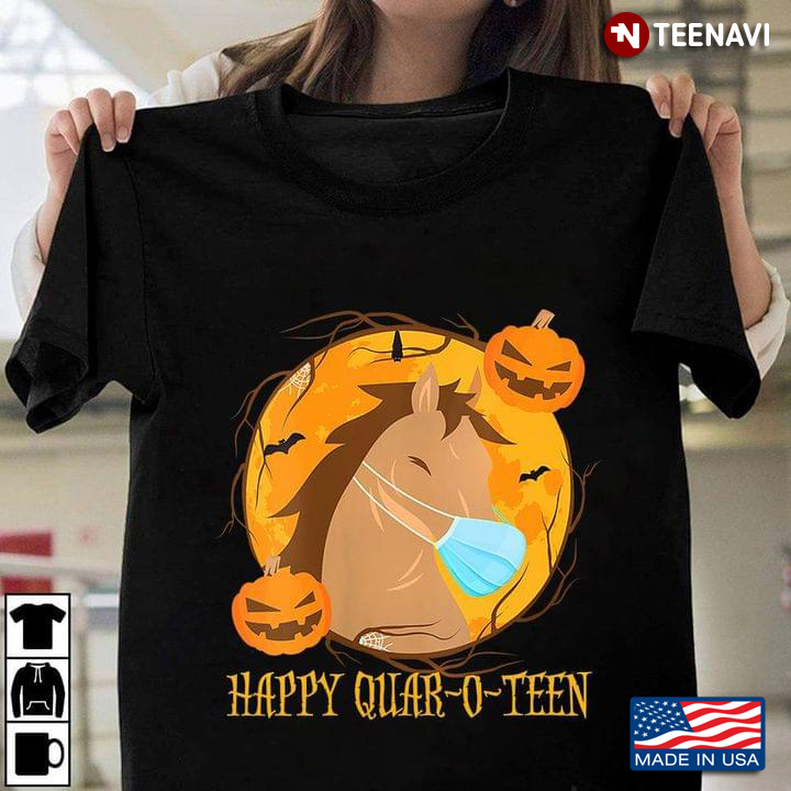 Happy Quar-O-Teen Funny Horse Wears Facemask Halloween Time