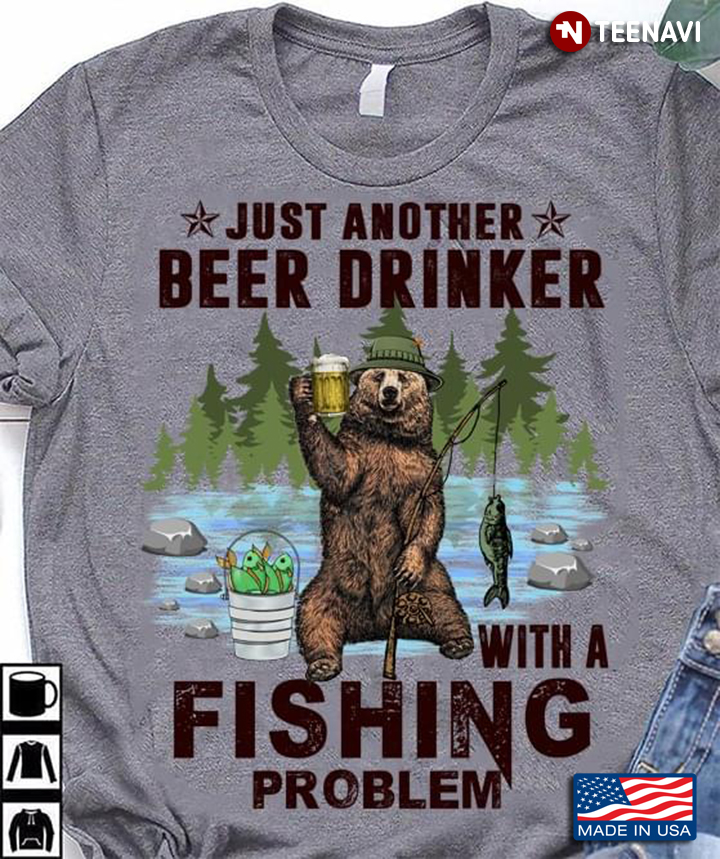 Just Another Beer Drinker with A Fishing Problem Cheering Bear Drawing Art