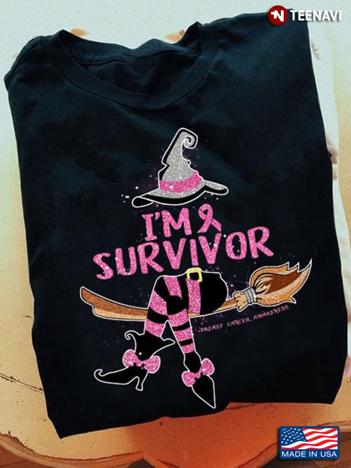 I'm Survivor Glitter Witch Breast Cancer Awareness