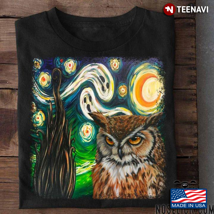 Starry Night Halloween Painting with Night Owl