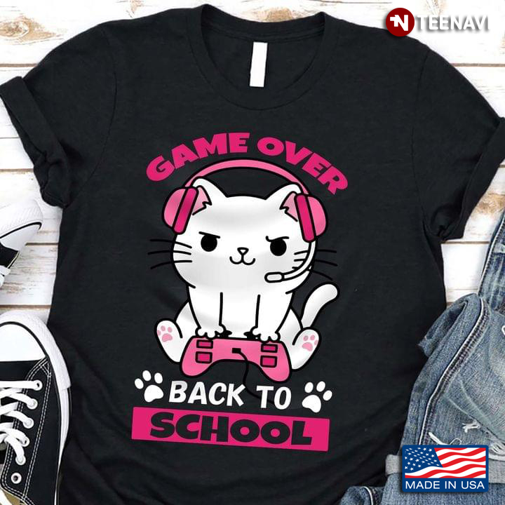 Game Over Back To School Funny Cat Playing Game