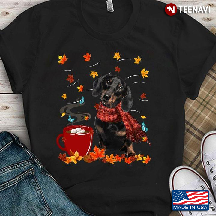 Dachshund and Cup of Hot Chocolate Autumn for Dog Lover