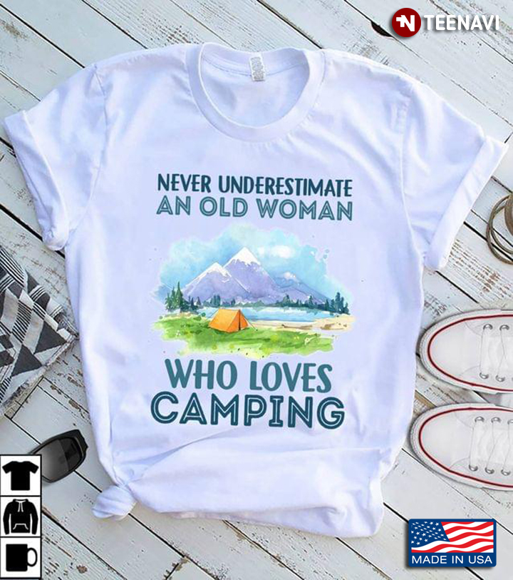 Never Underestimate An Old Woman Who Loves Camping Drawing Art for Camper