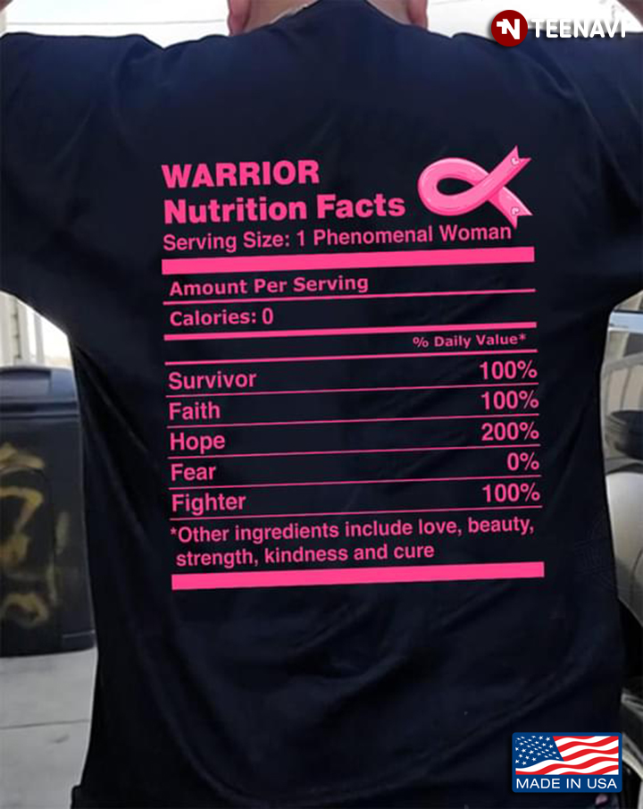 Warrior Nutrition Facts for Phenomenal Woman 100% Survivor 100% Fighter Breast Cancer Awareness