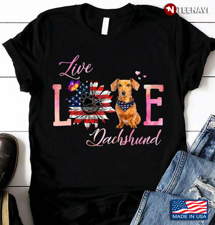 Live Love Dachsund American Flag Sunflower for Patriotic Dog Lover