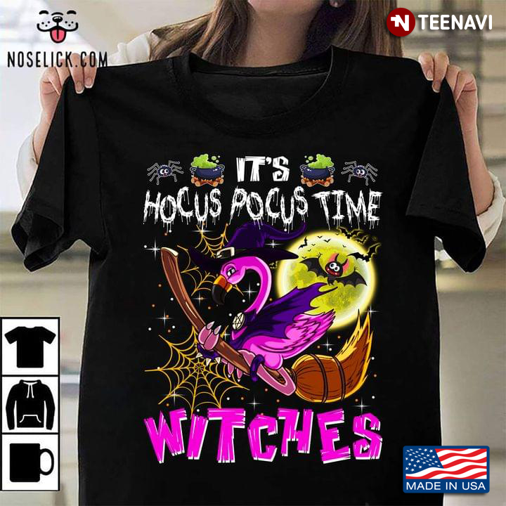 Flamingo Witch It's Hocus Pocus Time Witches Funny Halloween