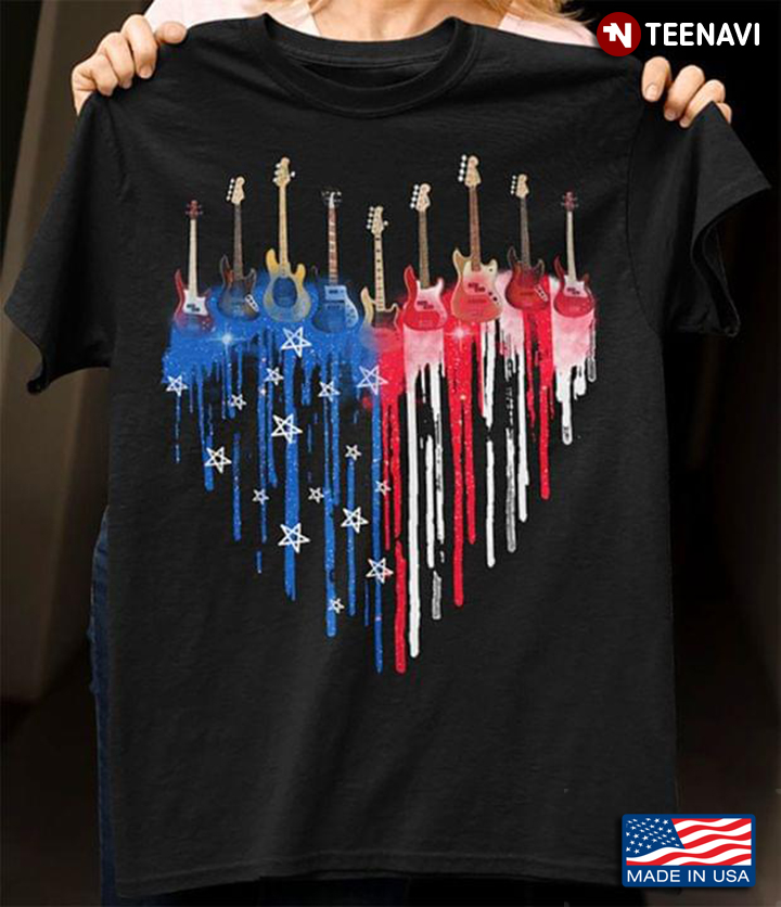 Patriotic Guitars Dripping Paint Heart for Guitar Lover