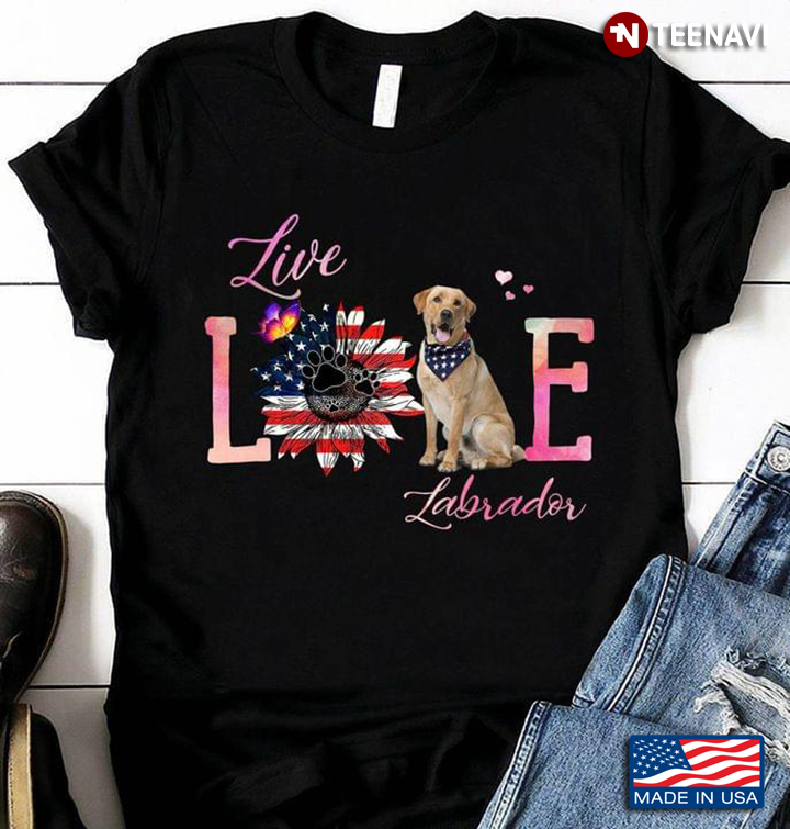 Live Love Labrador American Flag Sunflower for Patriotic Dog Lover