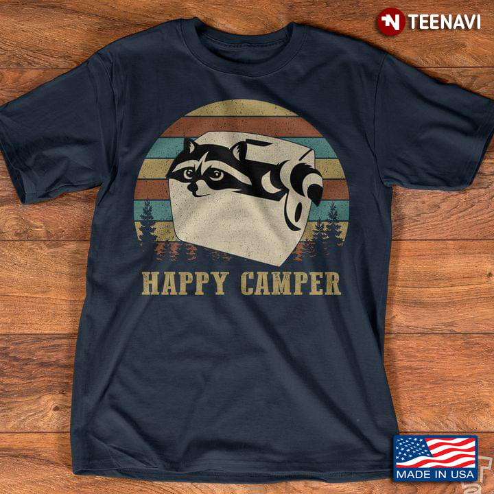 Vintage Raccoon Happy Camper For Animal Lover