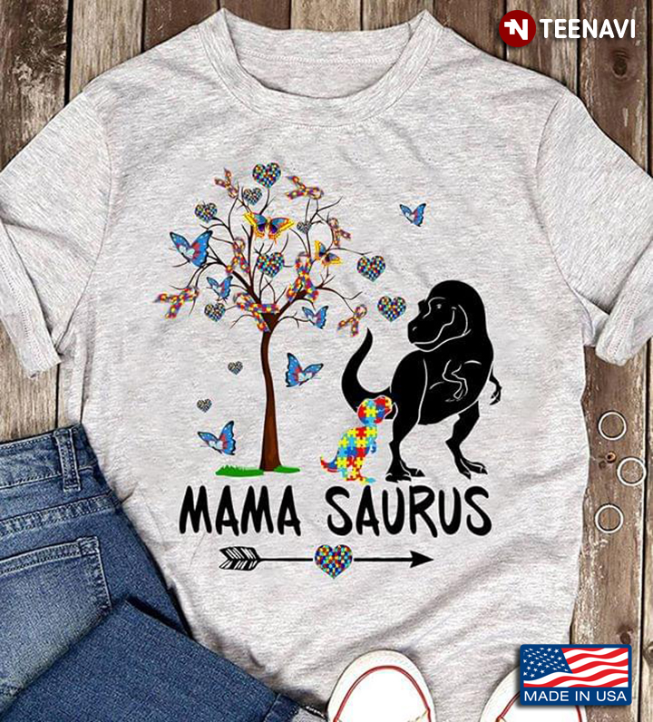 Mama Saurus Autism Awareness Dinosaurs And Butterflies