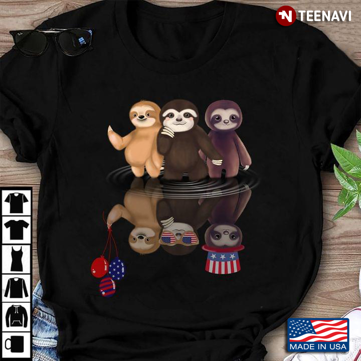 Three Sloths With Balloon American Flag Happy Independence Day For 4th Of July