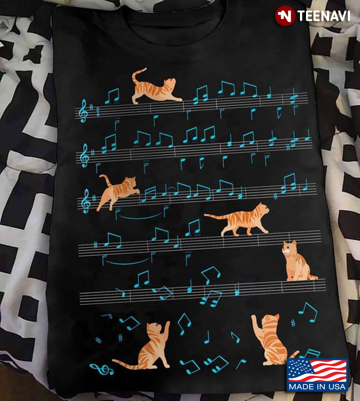 Funny Cats Playing On Music Barlines With Music Notes For Cat Lover