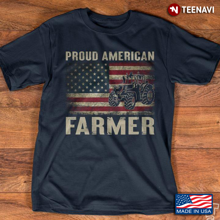 Proud American Farmer Tractor American Flag