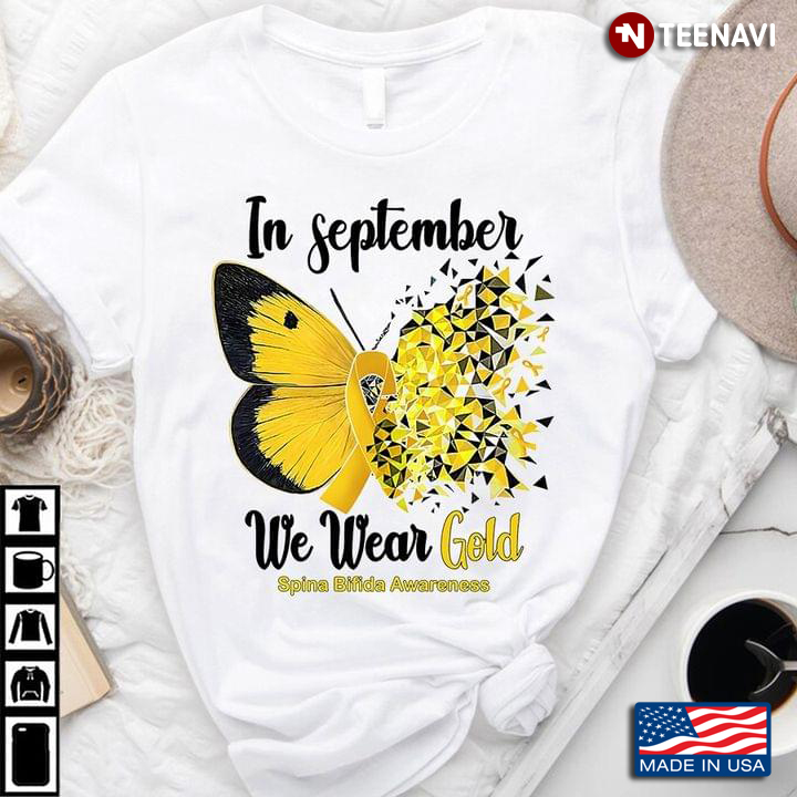 In September We Wear Gold Spina Bifida Awareness Butterfly