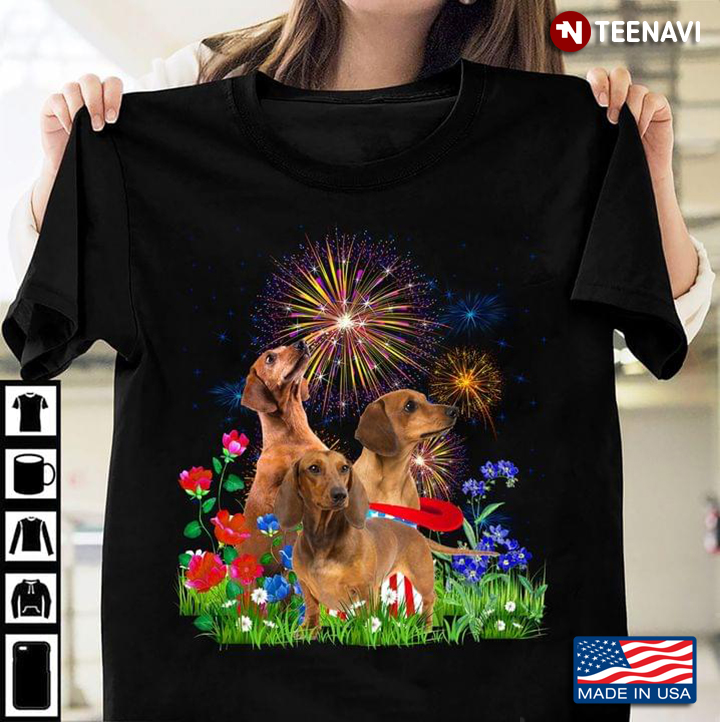 Dachshund Fireworks American Flag Happy Independence Day For 4th Of July