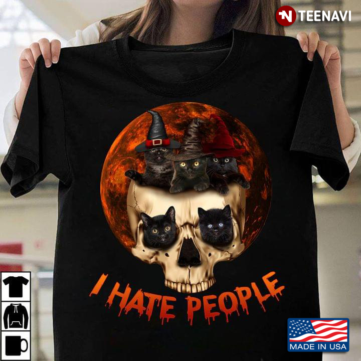 I Hate People Skull And Black Cat Witch For Halloween