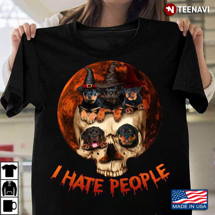 I Hate People Skull And Rottweiler Witch For Halloween